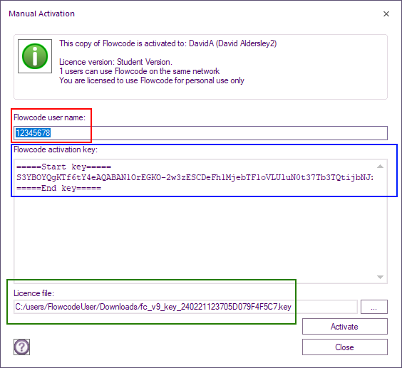 activation screen in flowcode