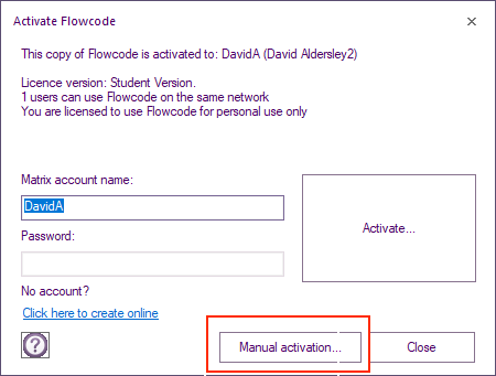 manual activation screen in flowcode