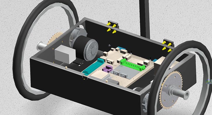 CAD drawing: E-Blocks inside their Segway like vehicle. Top cover removed.