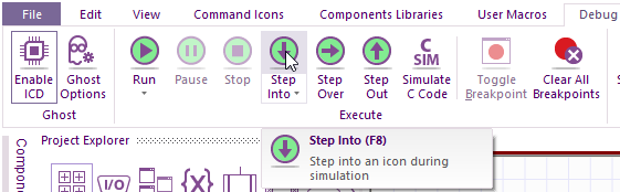 Starting ICD execution in step mode